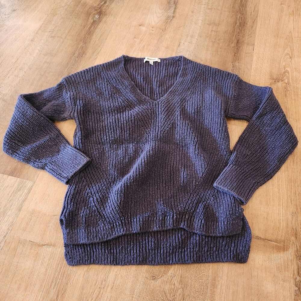 Madewell Womens Sweater Small Ridgeton V-Neck Pullover Knit Dark Navy Blue